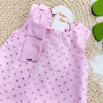 Vestido em Tule Estrelinhas Brilhantes - Rosa